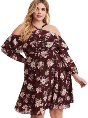 Torrid Dress 26 Burgundy Floral Off The Shoulder Whimsigoth Fairygoth Dark Fairy